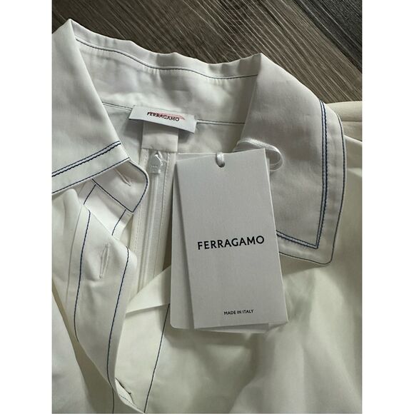 FERRAGAMO Topstitched satin-trimmed poplin midi dress Size IT38/US2 $2600 - Picture 11 of 12